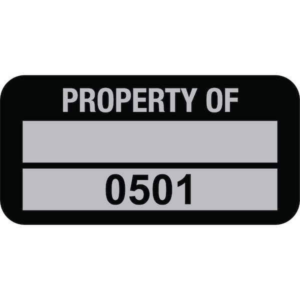 Lustre-Cal Property ID Label PROPERTY OF 5 Alum Blk 1.50in x 0.75in 1 Blank Pad&Serialized 0501-0600, 100PK 253769Ma2K0501 - main